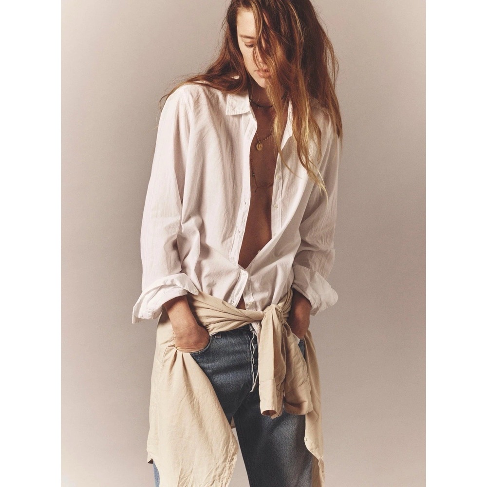 Xirena White Beau Shirt Womens Large Cotton Poplin Button Up Solid Boho USA